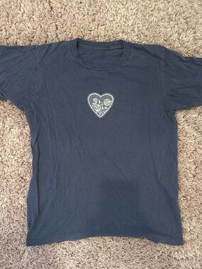 Brandy Melville Navy Blue Tee with White Heart Graphic
